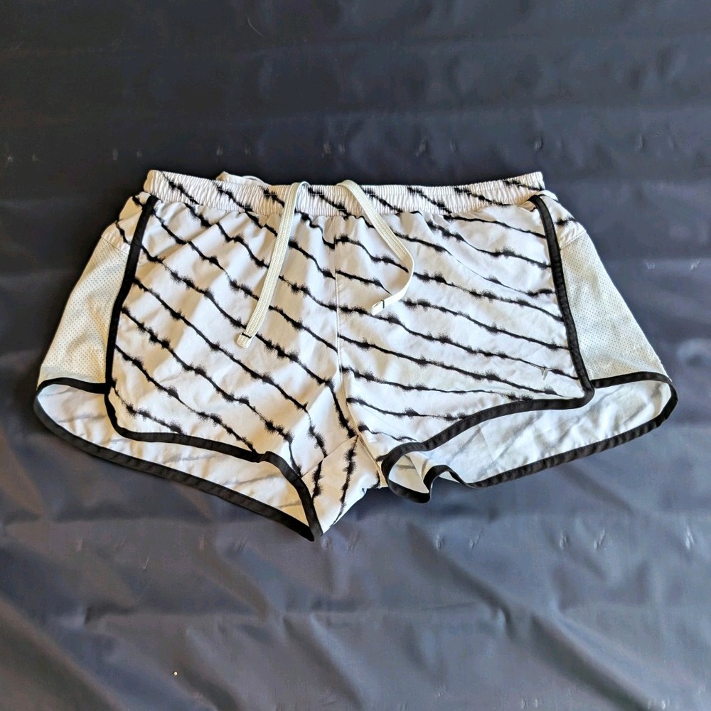 Old Navy Active Womens White/Black Striped Mesh Athletic Shorts Drawstring S